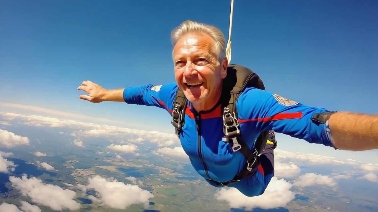 Man Skydiving in Blue Sky