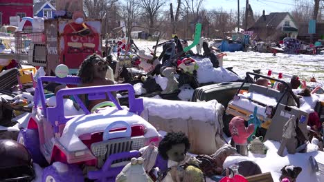 abandoned items are assembled into art objects in this detroit neighborhood