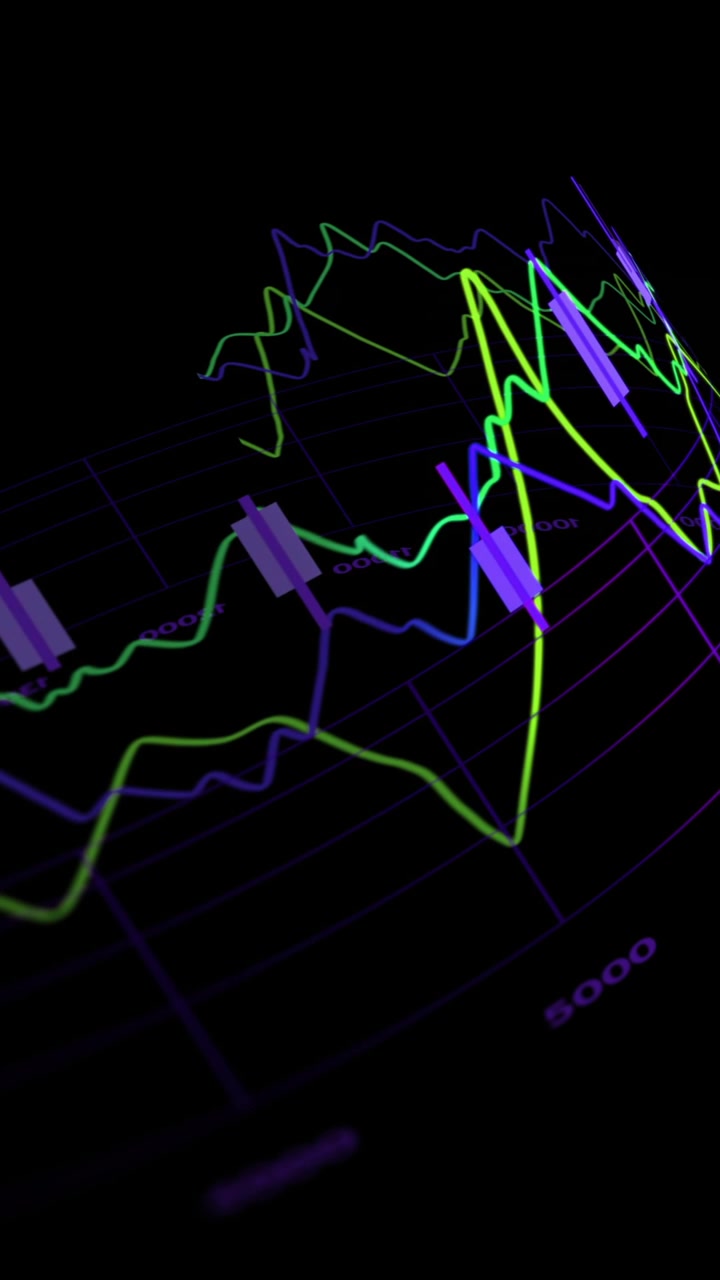 Animação de processamento de dados financeiros sobre um plano de fundo preto