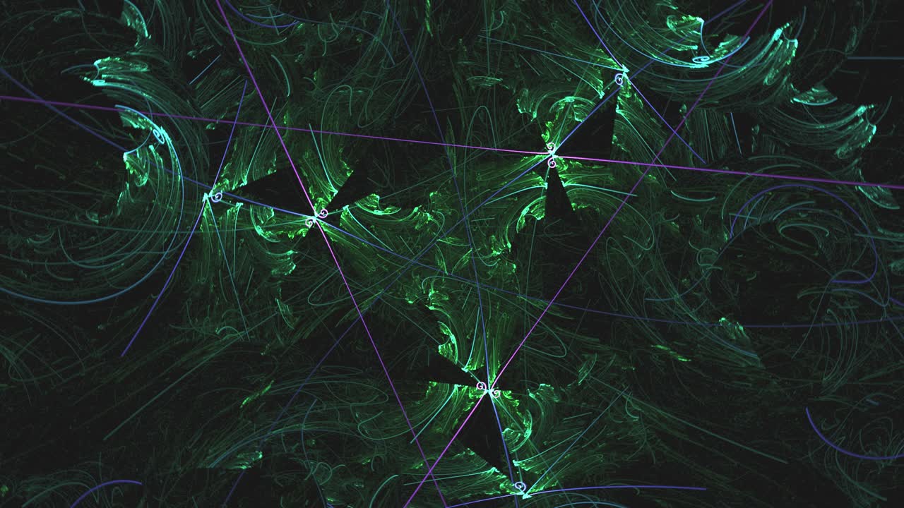 mandala fractal de hoja fragmentada en espiral, formas giratorias de color verde oscuro - animación 3d sin interrupciones en bucle