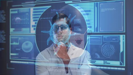 animación de la interfaz digital sobre el médico masculino