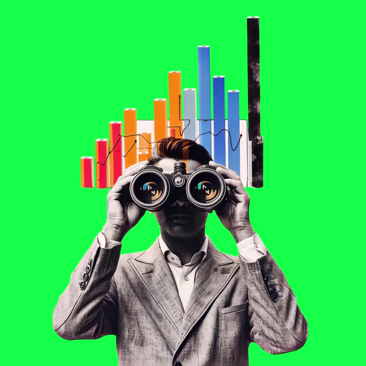 Visionary Businessman with Binoculars and Growing Financial Charts