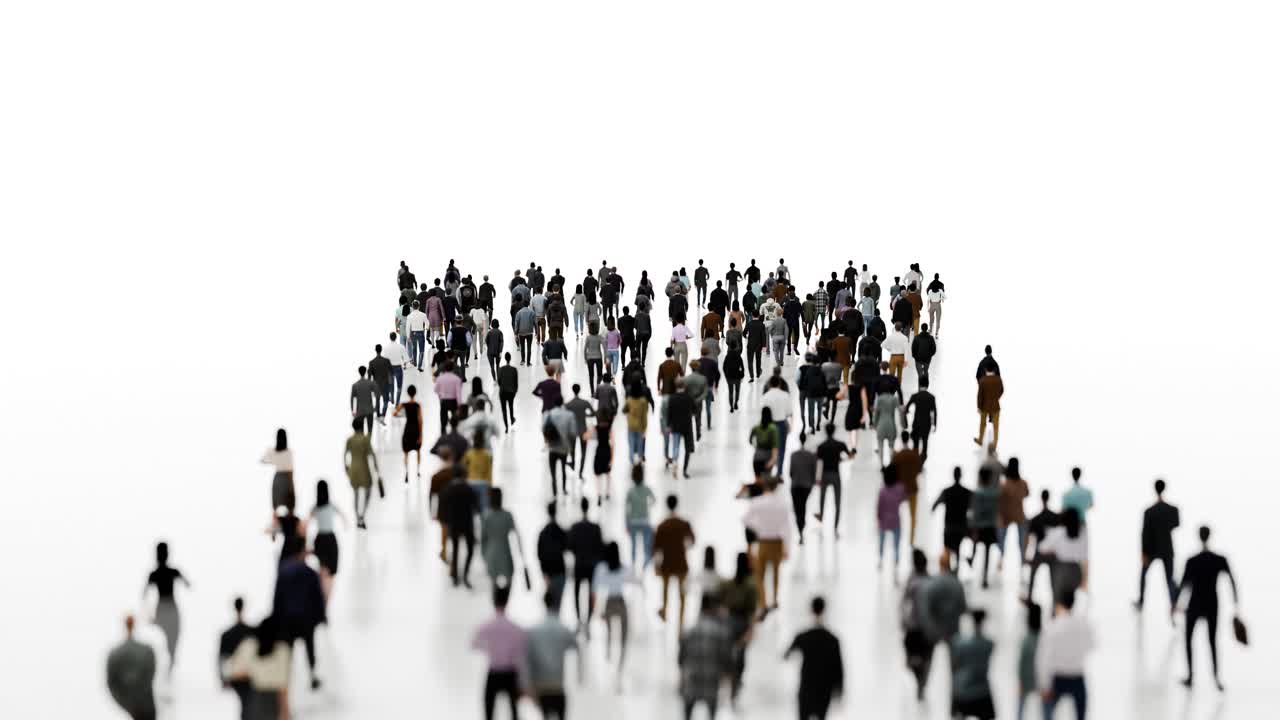Large Crowd of Stylized People Walking on White Background