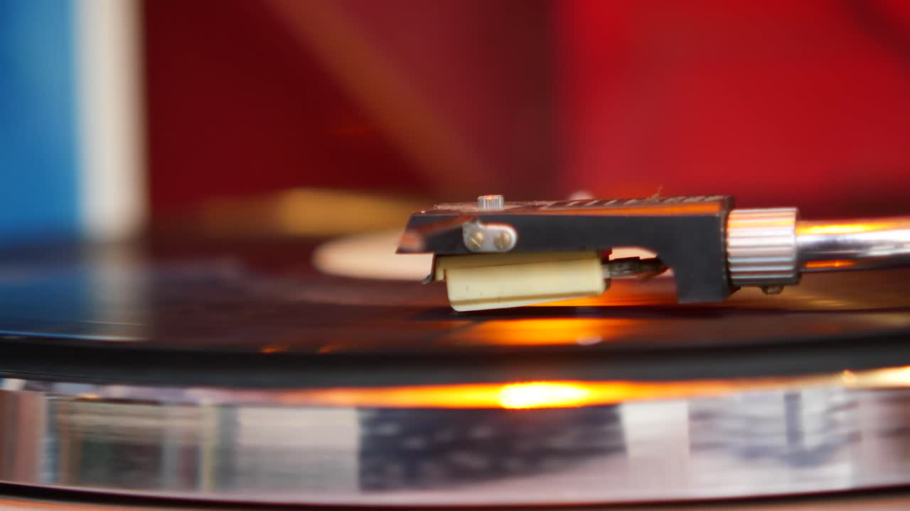 Close-up of a Turntable Playing Vinyl
