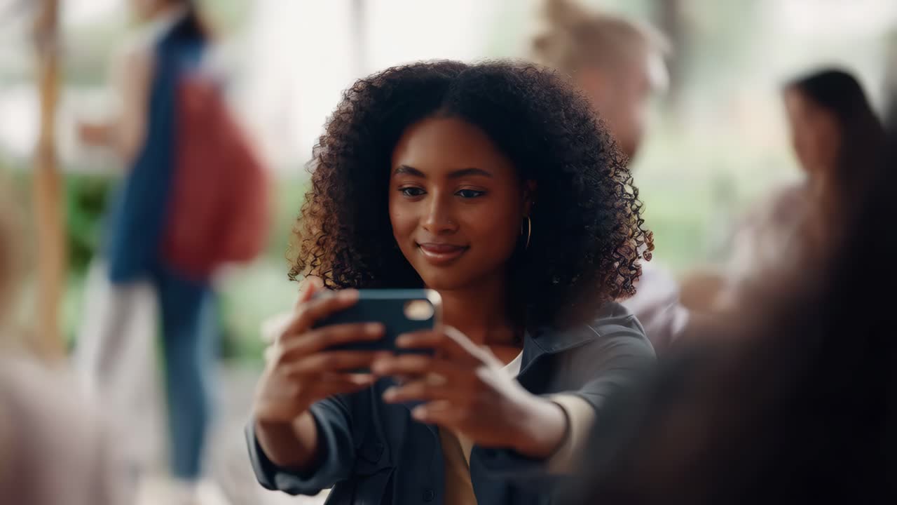 Woman Taking a Selfie in a Cafe