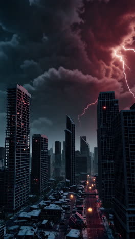 post-apocalyptic city under storm