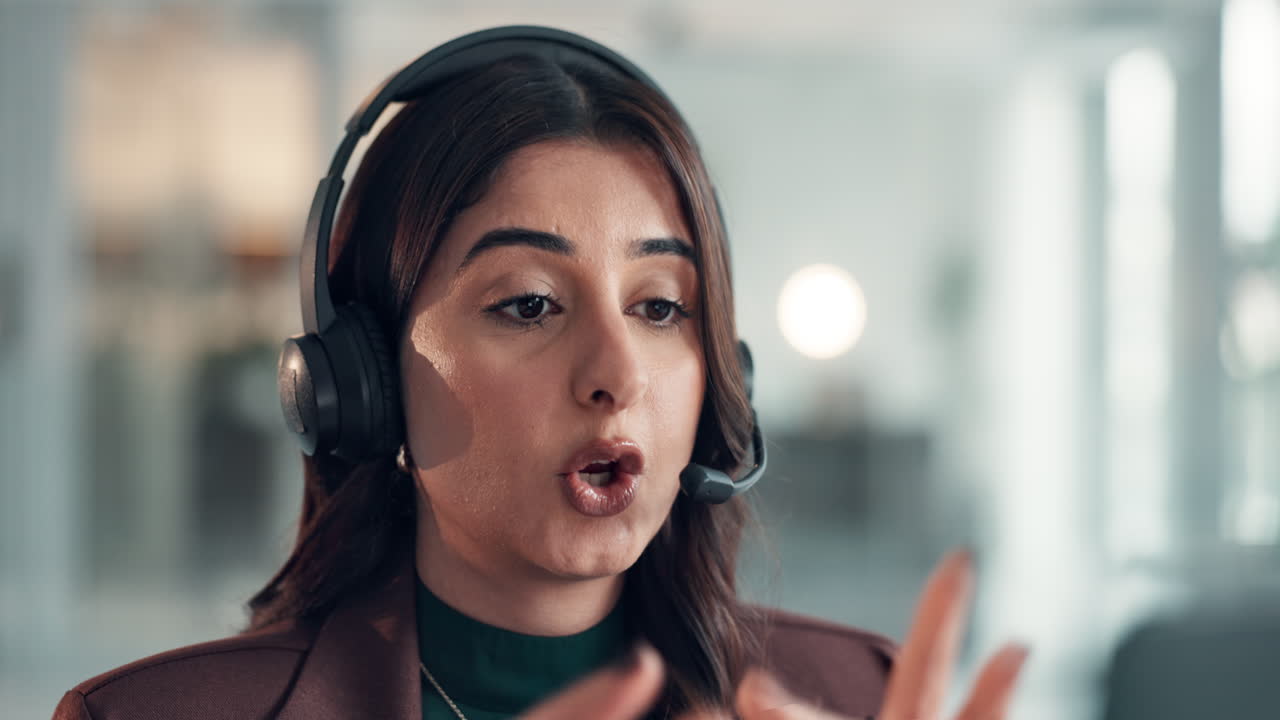 Professional Woman with Headset Working in Call Center