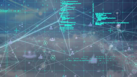 animation of network of connections with icons and data processing