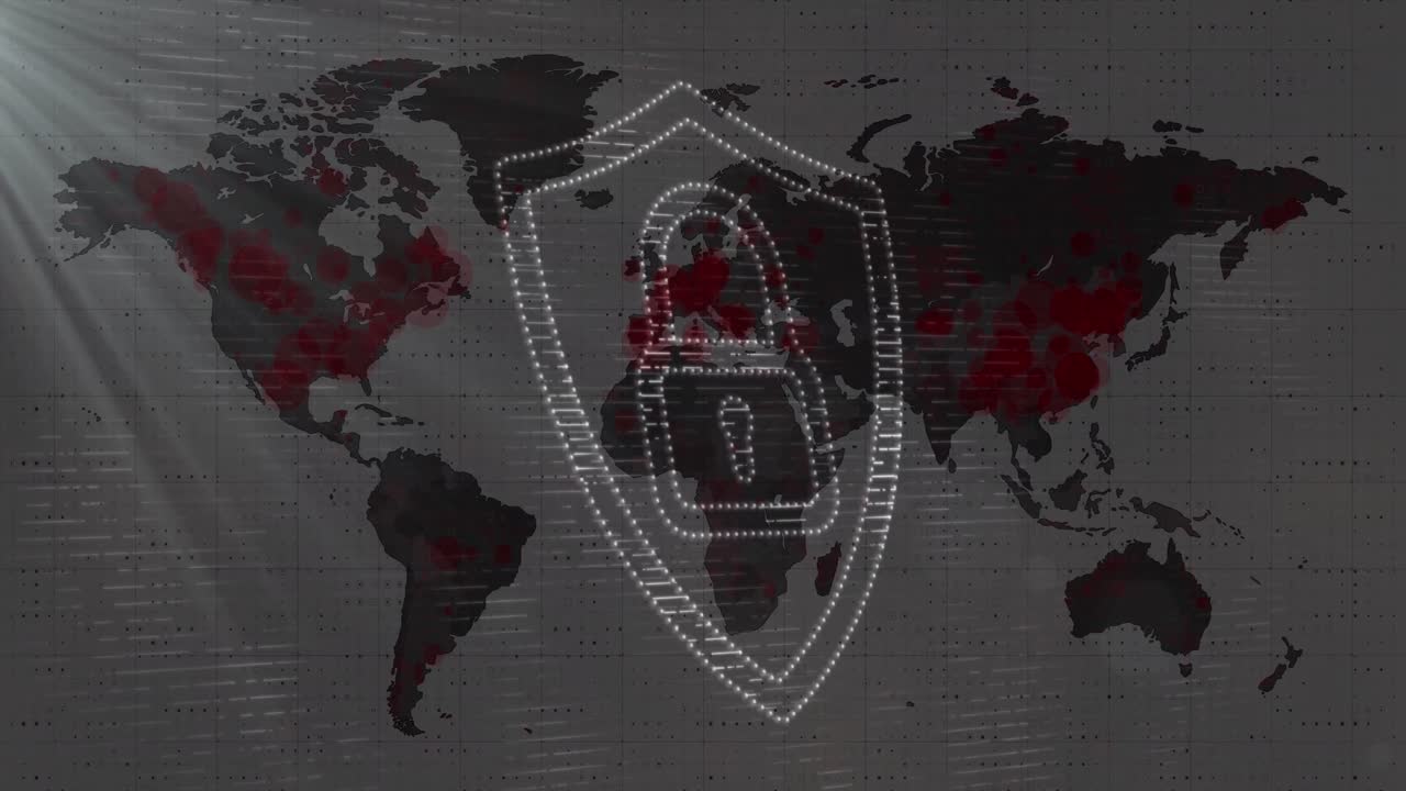 Digital white padlock with worldmap background