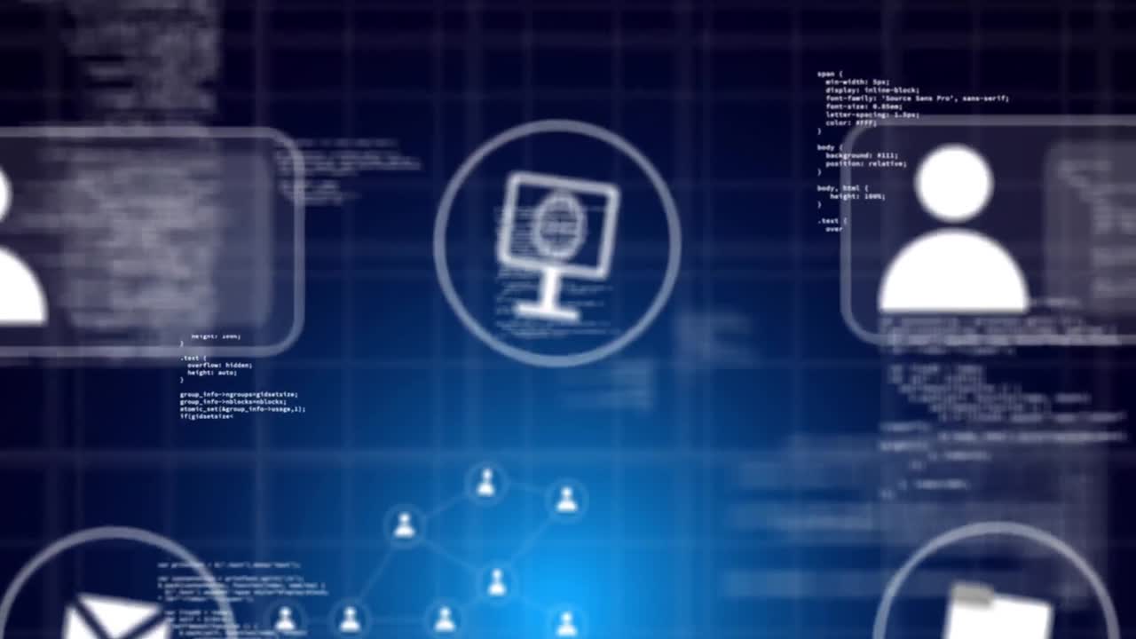 Animation of digital icon and data processing over blue background