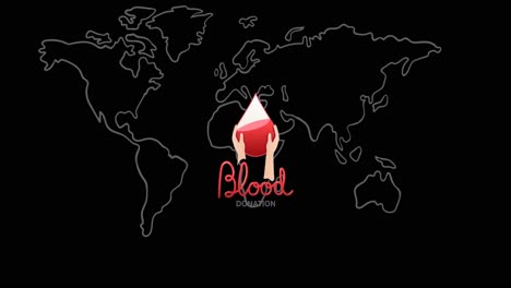 Animation-of-blood-donation-icon-and-text-over-world-map