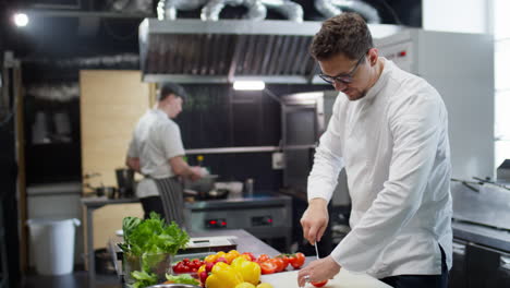 chef cooking food with assistance of colleague