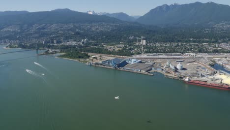 scenic float plane shot over the iconic lions gate bridge in vancouver