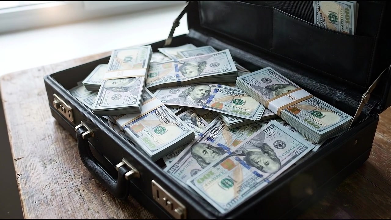 Investitore che conta contanti per investimento all'interno di un caveau