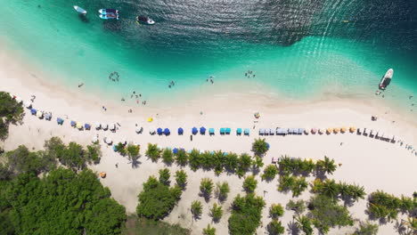 Parasols-At-The-Shoreline-Of-Tropical-Resort-Beach-In-Cayo-Sombrero-In-Venezuela