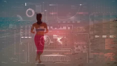 animación del procesamiento de datos sobre la mujer en forma corriendo
