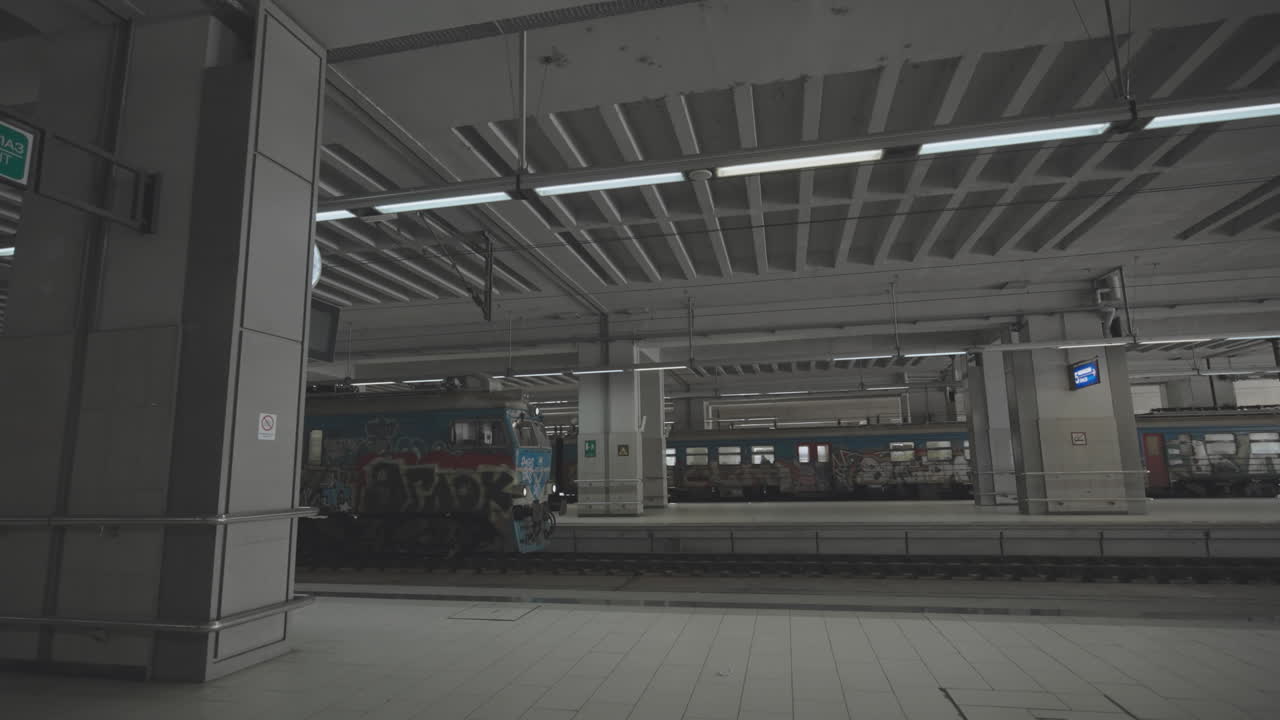 그래피티 가 있는 기차역 내부