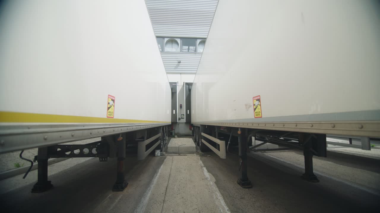Line of metal containers for shipment in a warehouse in France
