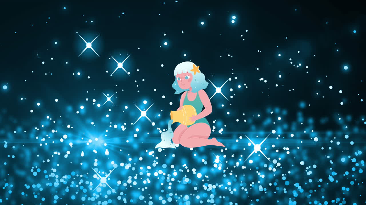 별과 함께 검은 바탕에 아쿠아리움의 애니메이션