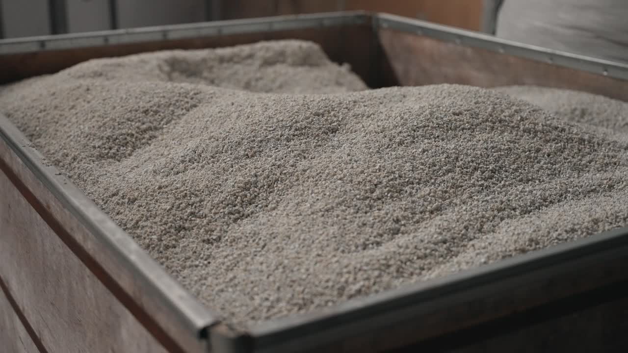 보관함에 보관된 가공 고무 과립