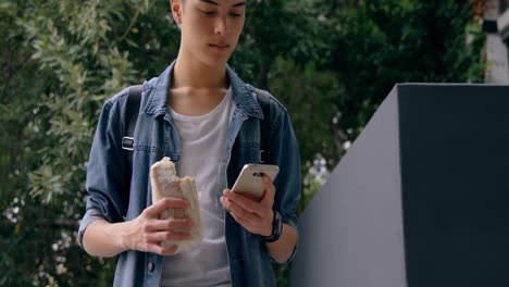 man using mobile phone in corridor 4k