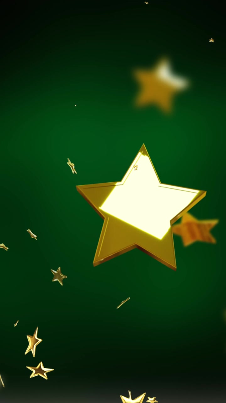 Animazione di stelle di Natale dorate che cadono su sfondo verde
