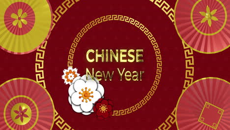 animación del año nuevo chino ext sobre patrón chino en fondo rojo