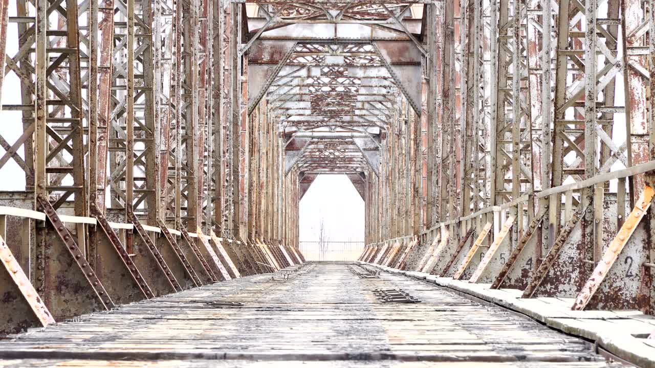 Abandoned railway bridge. Old construction no people nobody