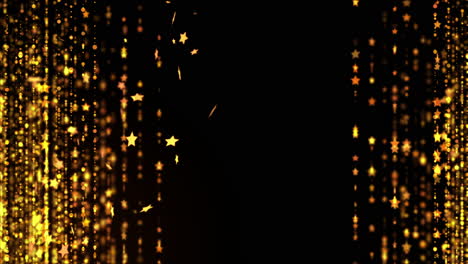 abstract background animation with glittering shiny gold particles and falling golden stars. awards ceremony loop motion background.