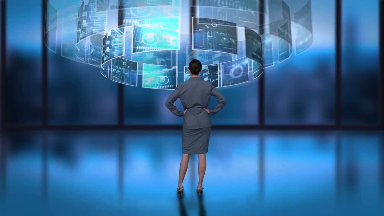 비즈니스 우먼 프로세싱 회전 인터페이스