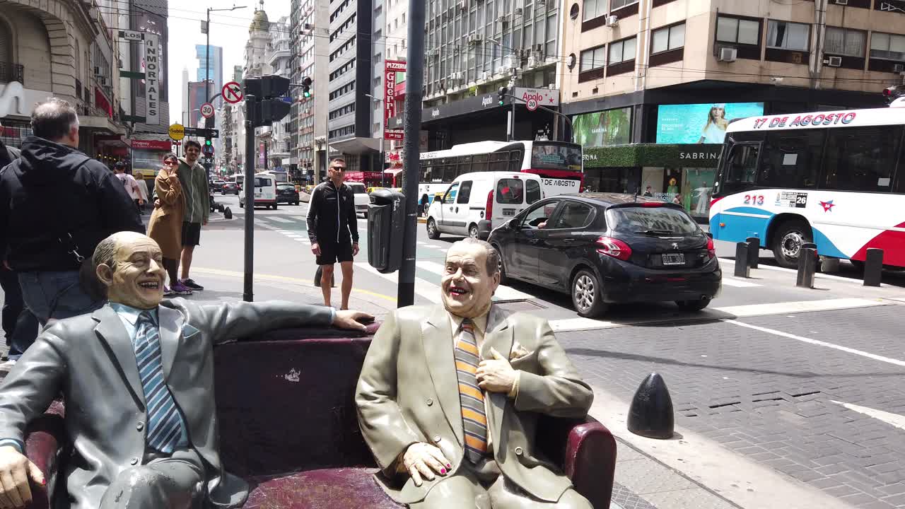 Olmedo and Porcel statues in Corrientes avenue, Buenos Aires Argentina culture of famous actors