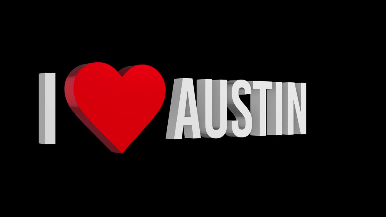I love Austin. Text and heart 3d. Alpha channel