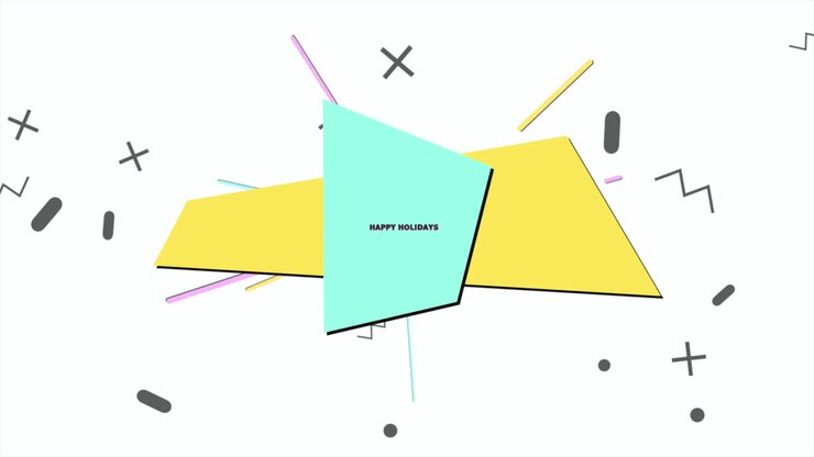 Design geometrico colorato che compone "Buone Feste" con carattere astratto