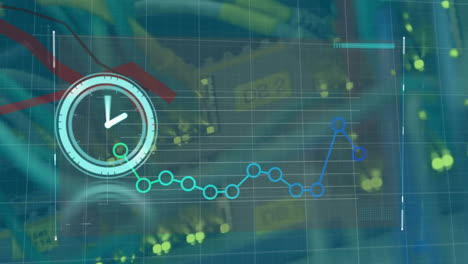 animación del procesamiento de datos y el reloj sobre la sala del servidor