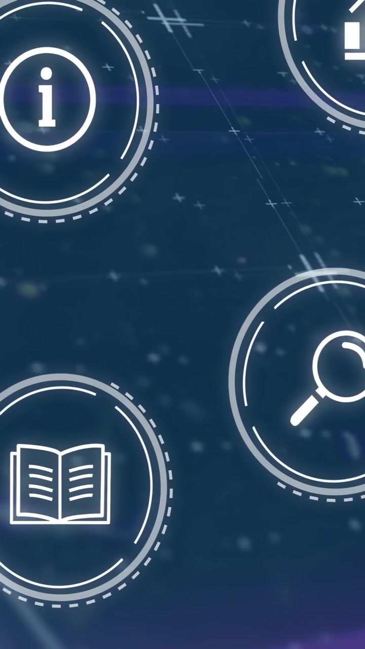 Vertical video: Tech HUD chart and search nodes pulsing as purple scan sweeping, causing analytics