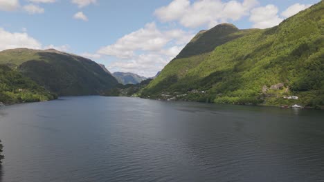 Aerial View Of Hardangerfjord Surrounded By Green Mountains In Norway