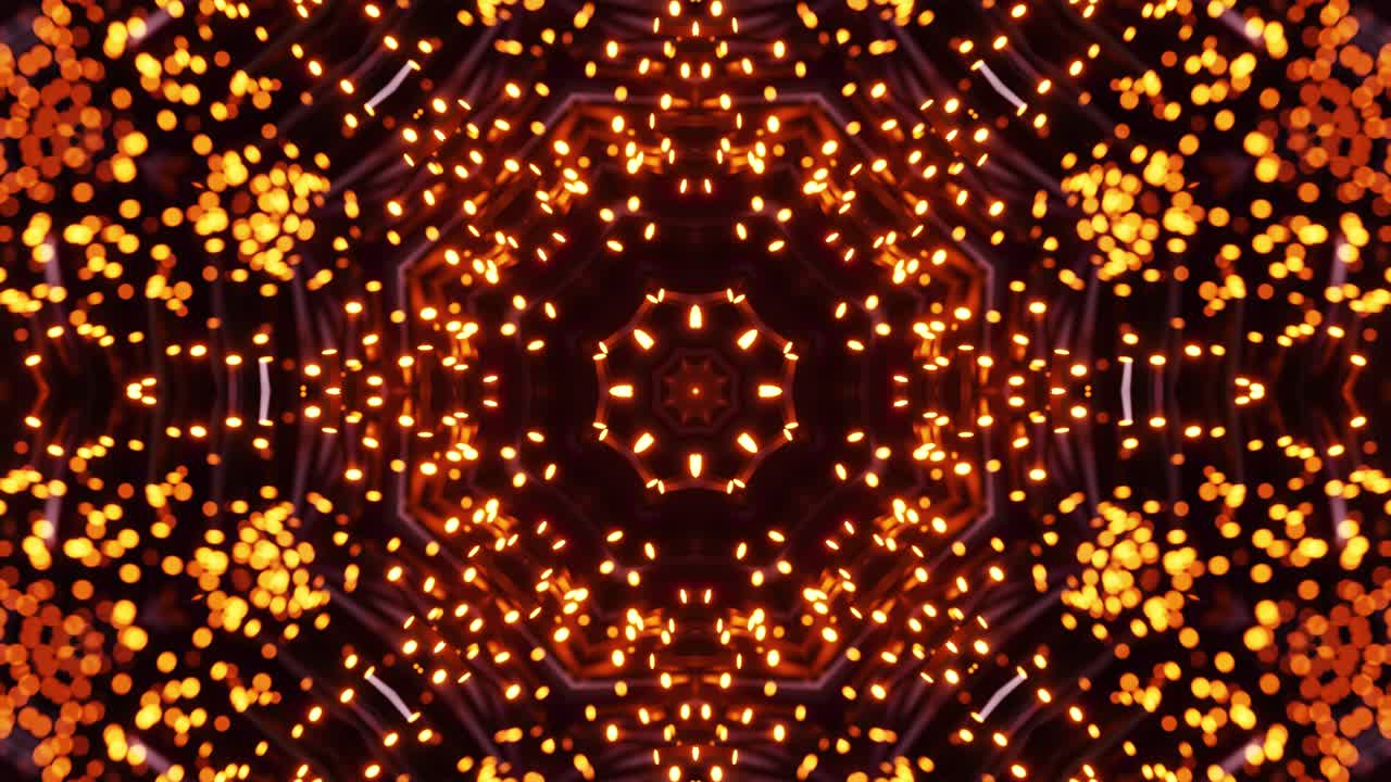 Very large circular animation with many lights on it. Kaleidoscope VJ loop