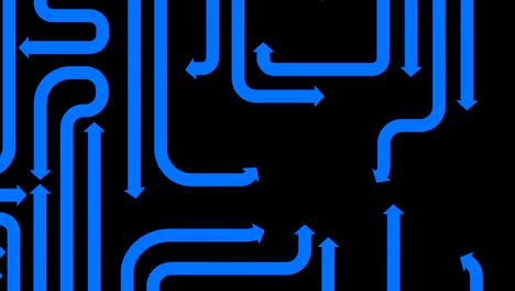 un laberinto de flechas azules sobre un fondo negro, un bucle sin costuras, animación en cg