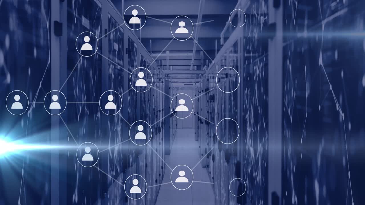 animación de servidores informáticos, íconos y procesamiento de datos.