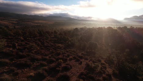 Vista-Aérea-Mañana-Mística-En-Sierra-Nevada-California-Estados-Unidos-De-América-Paisaje-Escénico-Formación-De-Roca-Roja-Del-Cañón-Lovell