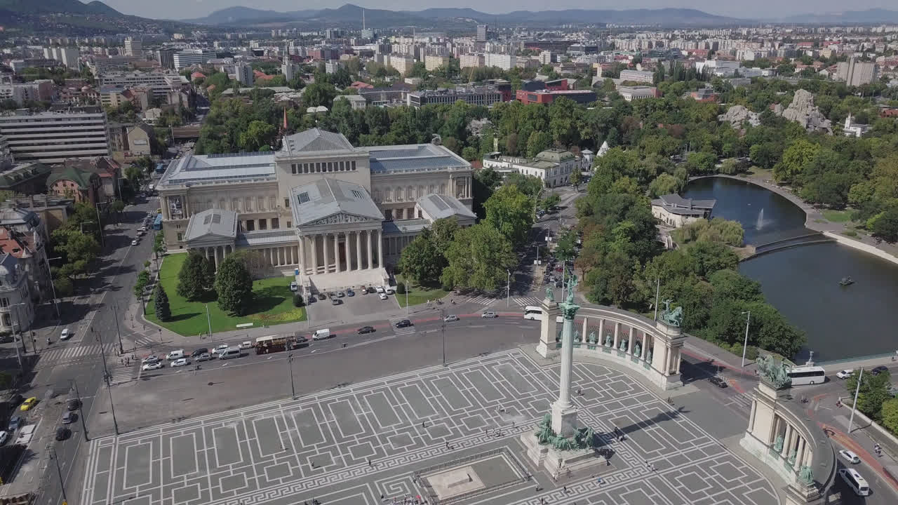 tiro de drone del monumento del milenio en budapest