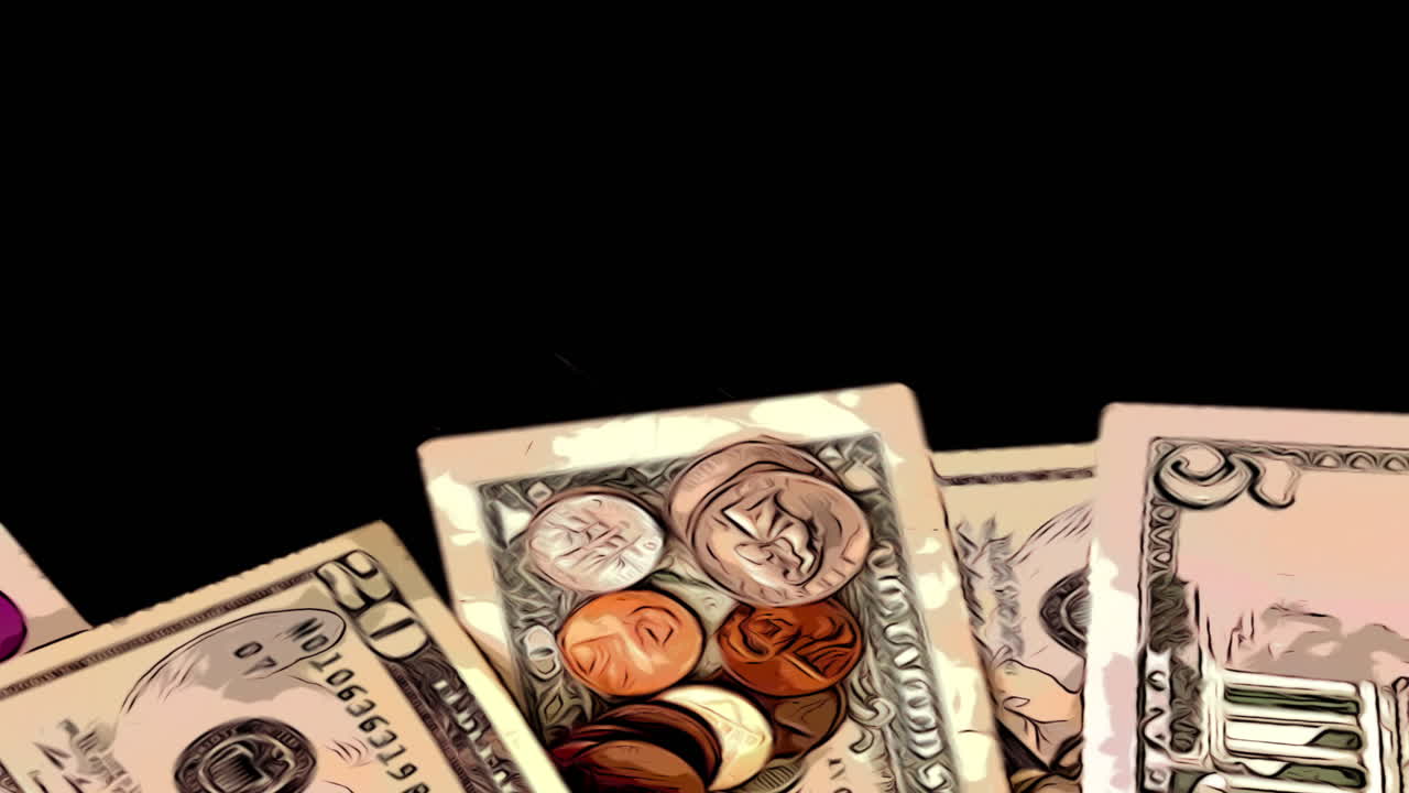 ilustración de cómics de efectivo, dólares, monedas, cambio, finanzas, dinero, antecedentes económicos, dólares estadounidenses, negocios, moneda