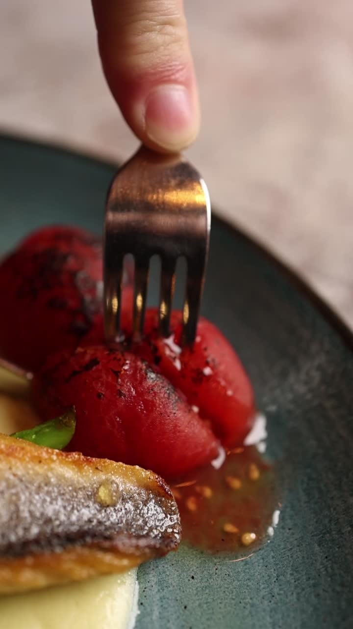 Plated Food with Grilled Tomatoes and Fish