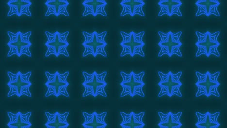 animatie van meerdere gloeiende neonblauwe kaleidoscoopvormen die zich op een naadloze lus bewegen