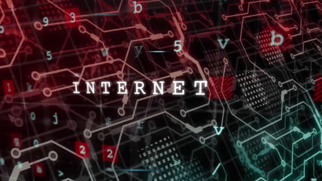 animación de texto de internet y procesamiento de datos a través de una placa de circuitos.