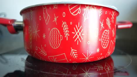 red christmas pot on stove