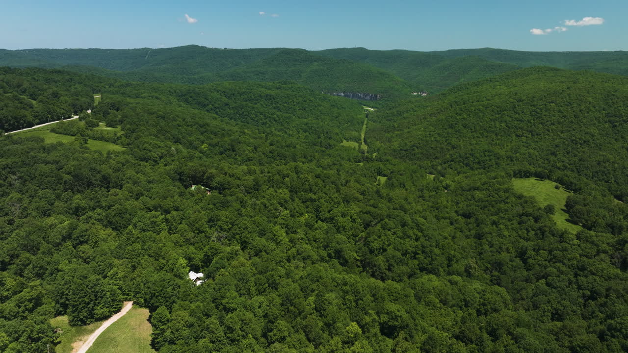 アーカンザス州バッファロー・ナショナル・リバー近くのスチール・クリークのキャンプ場にある密集した茂みの広大な風景