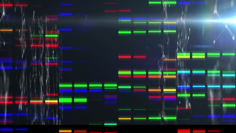 animation of flickering multi coloured rectangles floating over networks of connections