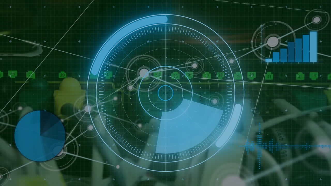 animación del escáner azul de procesamiento de datos y red de comunicación a través de un servidor informático