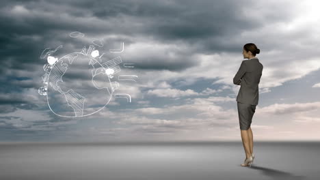 businesswoman looking at brainstorm in desert